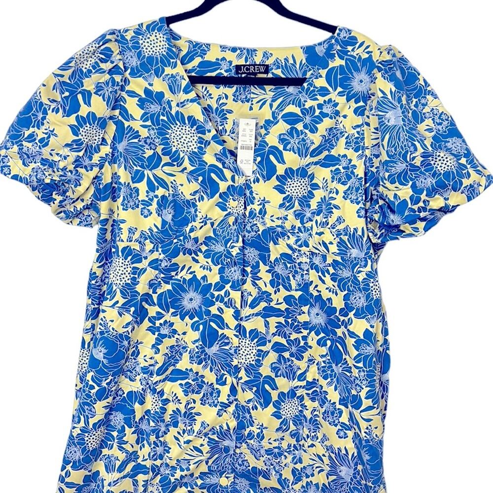 NWT J. Crew blue floral Twill Puff-Sleeve Mini Dress women’s size 18 - Picture 5 of 9